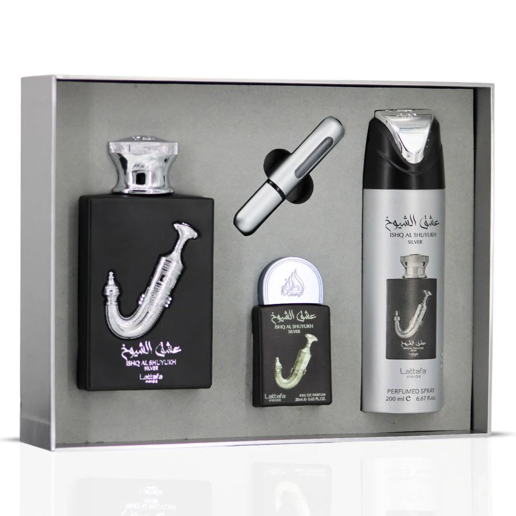 Lattafa Ishq Al Shuyukh Silver Gift Set