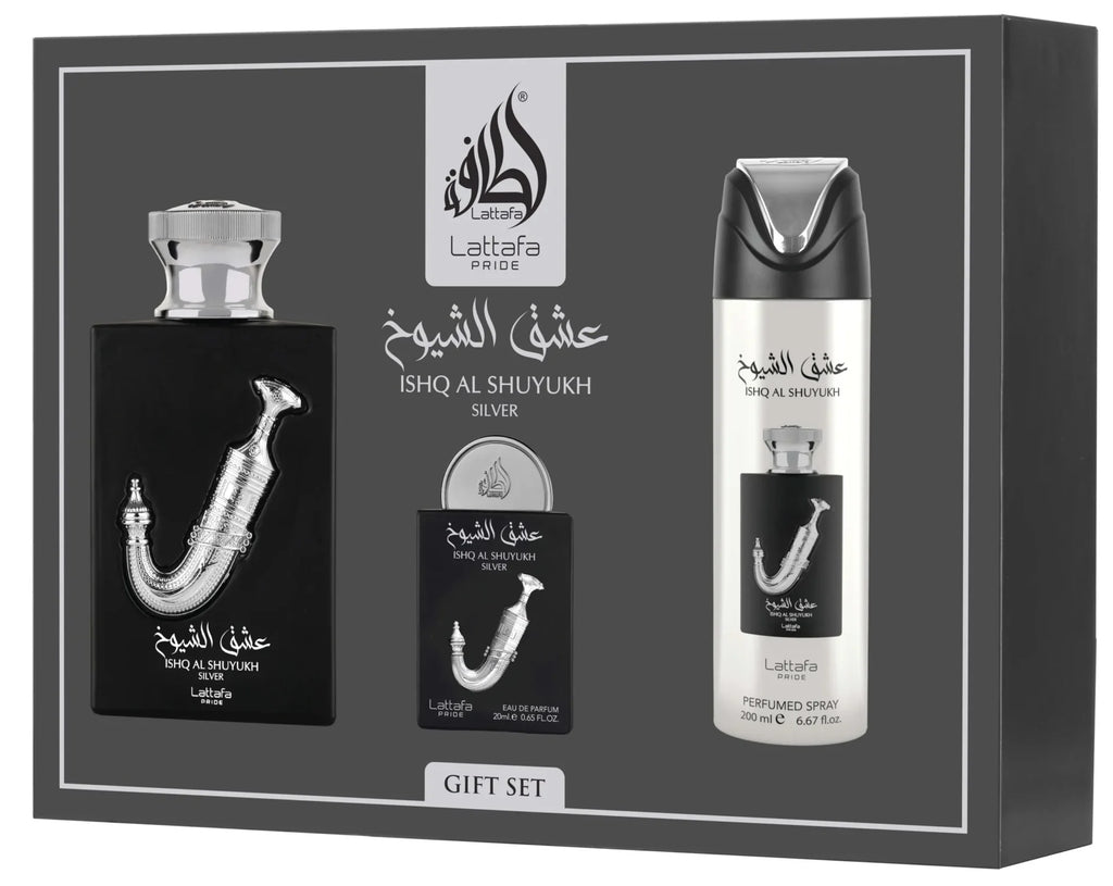 Lattafa Ishq Al Shuyukh Silver Gift Set