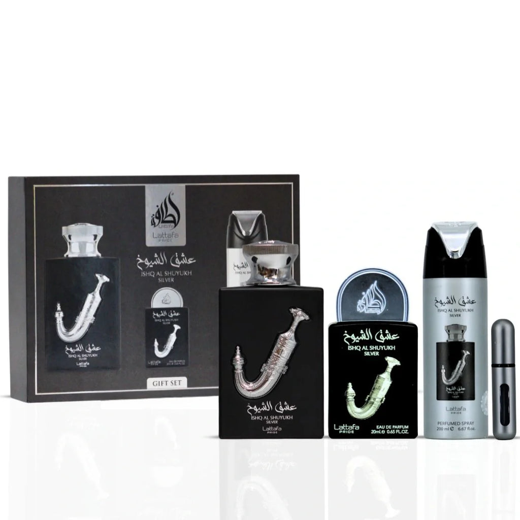 Lattafa Ishq Al Shuyukh Silver Gift Set