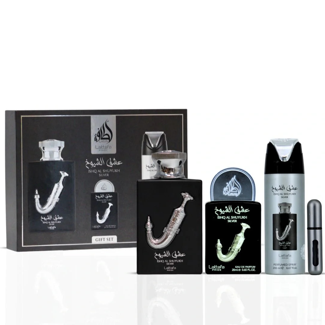Lattafa Ishq Al Shuyukh Silver Gift Set